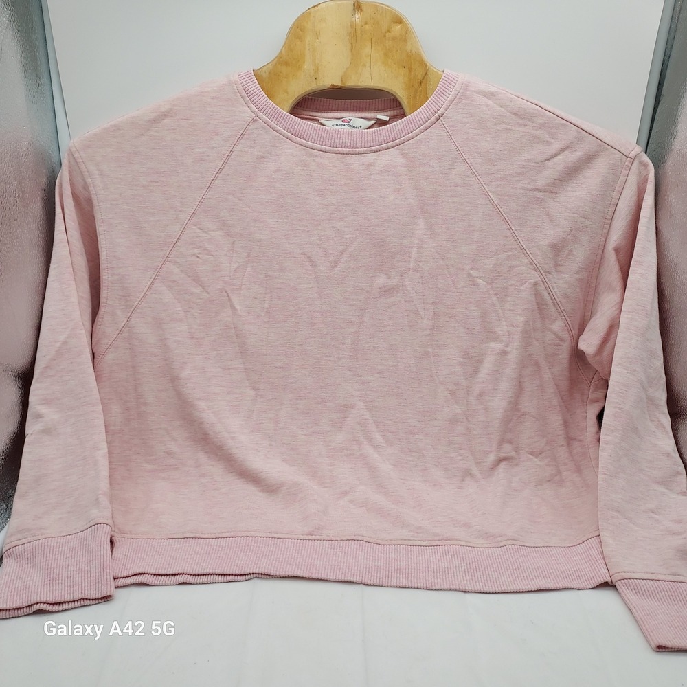 Vineyard Vines Womens Pink Heathered Raglan Sleeve Fleece Sweatshirt Large